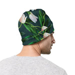 White Tulip Pattern Print Beanie