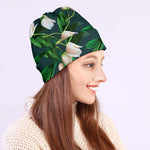 White Tulip Pattern Print Beanie