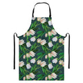 White Tulip Pattern Print Bib Apron With Pocket