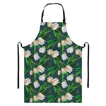 White Tulip Pattern Print Bib Apron With Pocket