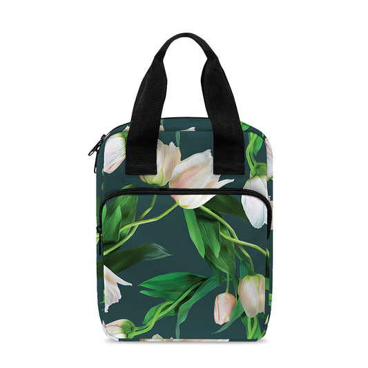 White Tulip Pattern Print Bible Tote Bag