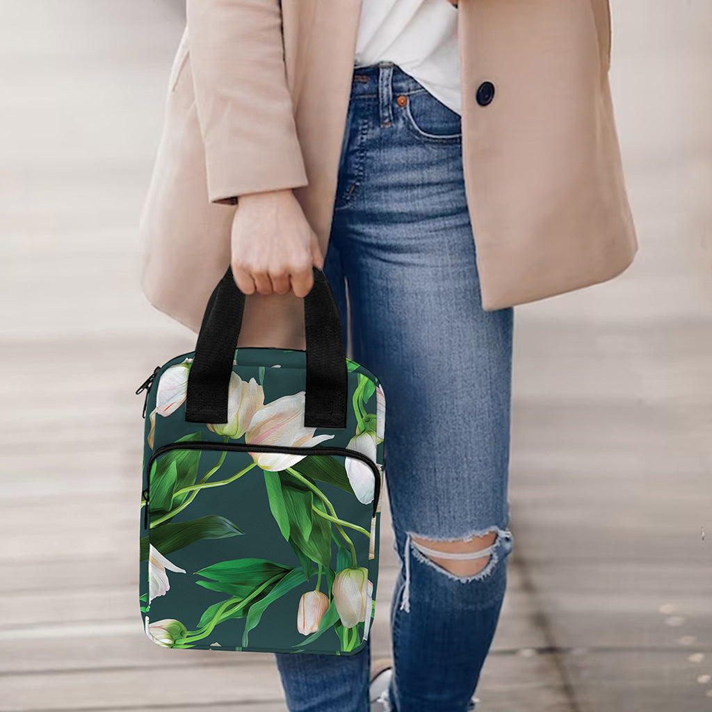 White Tulip Pattern Print Bible Tote Bag