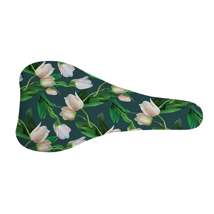 White Tulip Pattern Print Bicycle Seat Cover