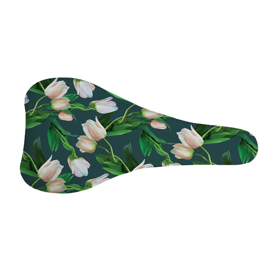 White Tulip Pattern Print Bicycle Seat Cover