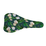 White Tulip Pattern Print Bicycle Seat Cover