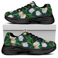 White Tulip Pattern Print Black Chunky Shoes
