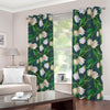 White Tulip Pattern Print Blackout Grommet Curtains