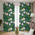 White Tulip Pattern Print Dimout Pencil Pleat Curtains