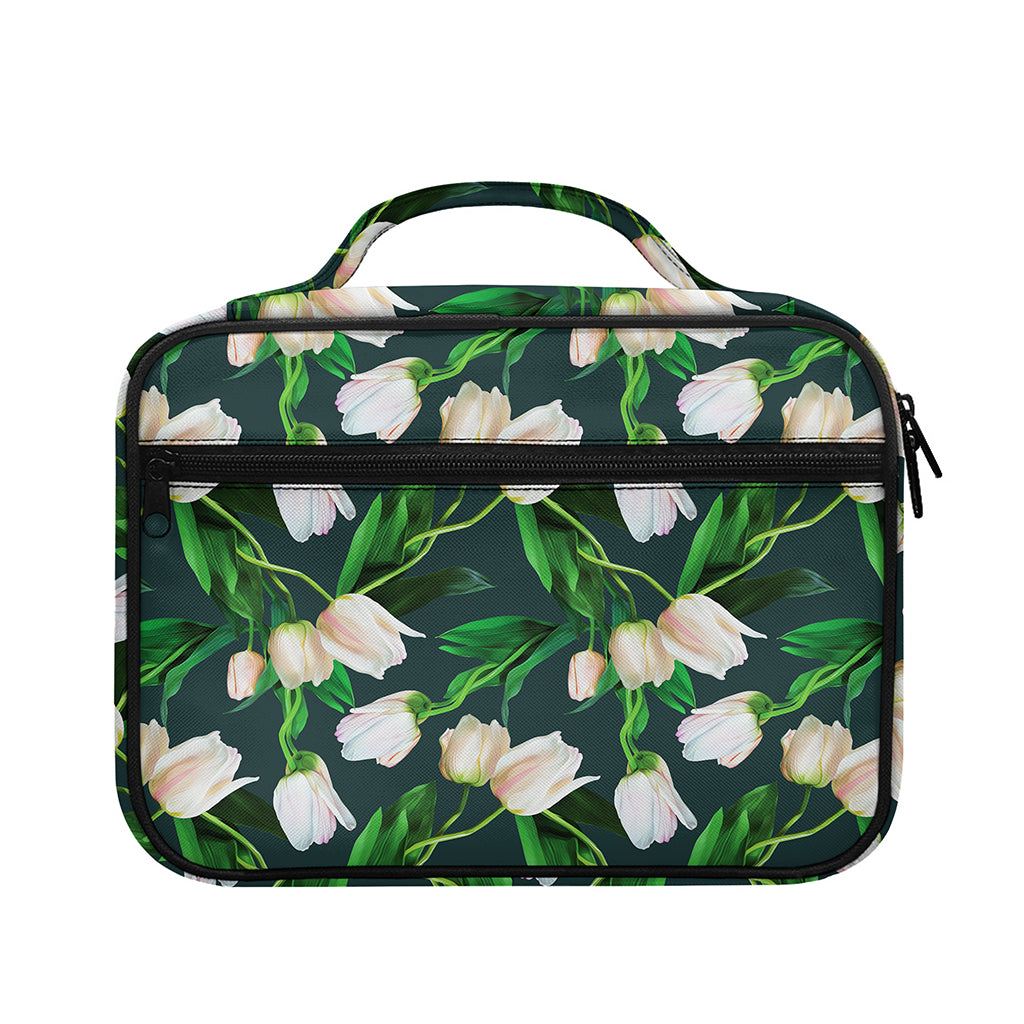 White Tulip Pattern Print Briefcase Bible Bag