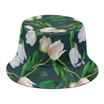 White Tulip Pattern Print Bucket Hat