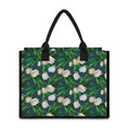 White Tulip Pattern Print Canvas Tote Bag