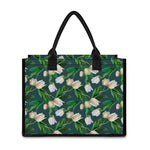 White Tulip Pattern Print Canvas Tote Bag