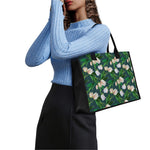 White Tulip Pattern Print Canvas Tote Bag