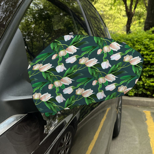 White Tulip Pattern Print Car Side Mirror Covers