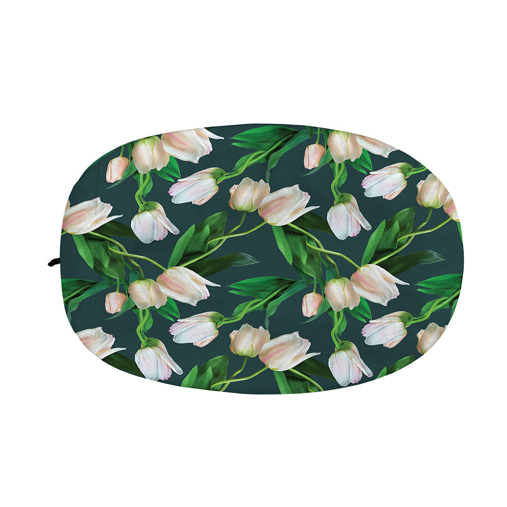 White Tulip Pattern Print Car Side Mirror Covers