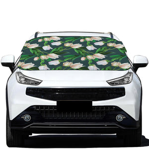 White Tulip Pattern Print Car Windshield Snow Cover