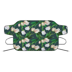 White Tulip Pattern Print Car Windshield Snow Cover