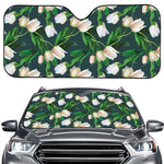White Tulip Pattern Print Car Windshield Sun Shade
