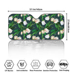 White Tulip Pattern Print Car Windshield Sun Shade
