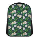 White Tulip Pattern Print Casual Backpack