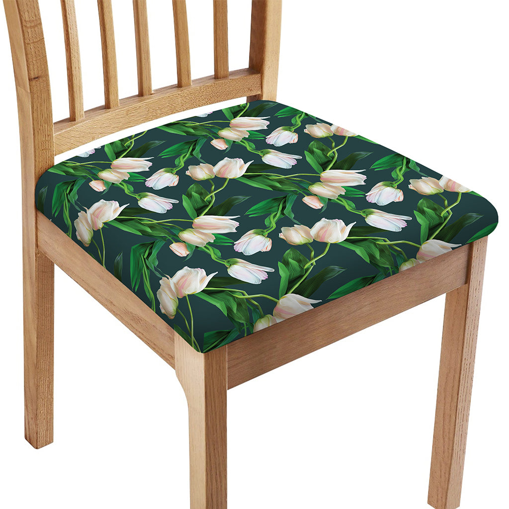 White Tulip Pattern Print Chair Cushion Cover