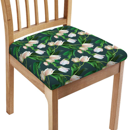White Tulip Pattern Print Chair Cushion Cover