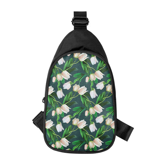White Tulip Pattern Print Chest Bag