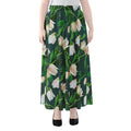 White Tulip Pattern Print Chiffon Maxi Skirt