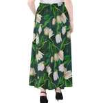 White Tulip Pattern Print Chiffon Maxi Skirt