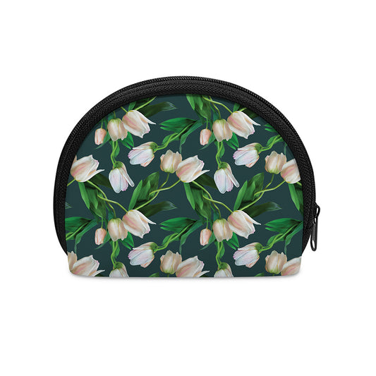 White Tulip Pattern Print Coin Purse