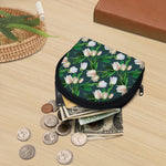 White Tulip Pattern Print Coin Purse