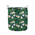 White Tulip Pattern Print Collapsible Laundry Basket