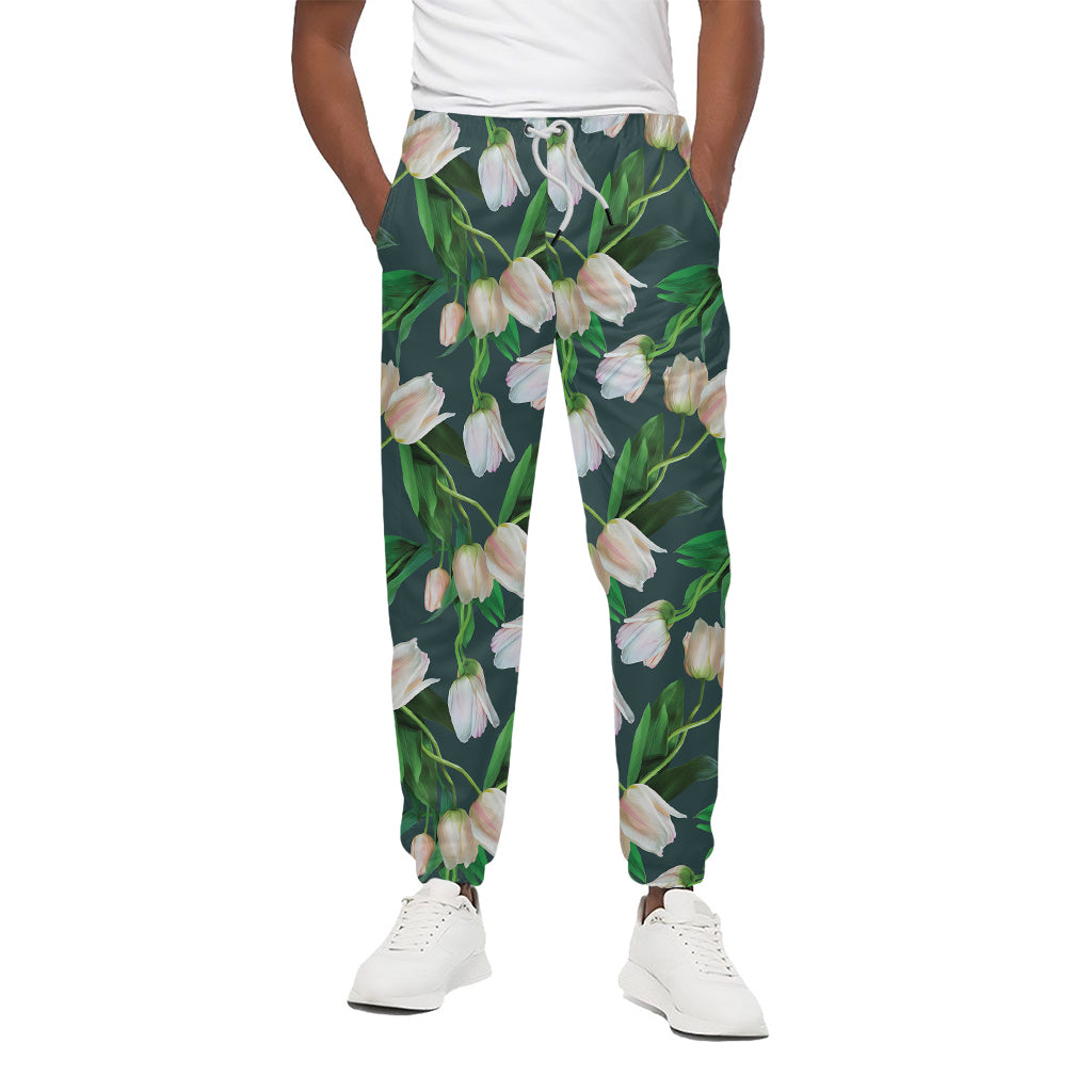 White Tulip Pattern Print Cotton Pants
