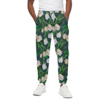 White Tulip Pattern Print Cotton Pants