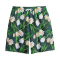 White Tulip Pattern Print Cotton Shorts