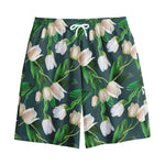 White Tulip Pattern Print Cotton Shorts