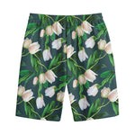 White Tulip Pattern Print Cotton Shorts