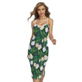 White Tulip Pattern Print Cross Back Cami Dress