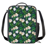 White Tulip Pattern Print Crossbody Lunch Bag
