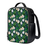 White Tulip Pattern Print Crossbody Lunch Bag