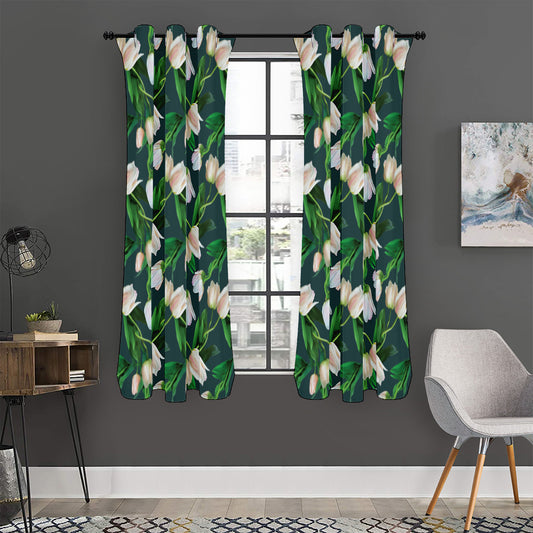 White Tulip Pattern Print Curtain
