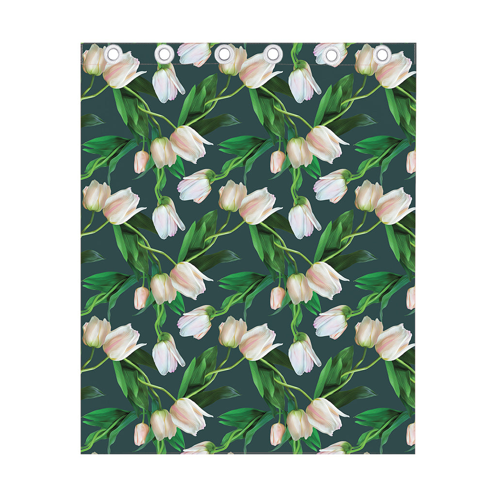 White Tulip Pattern Print Curtain