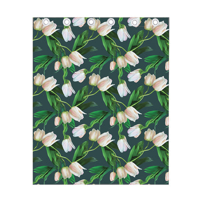 White Tulip Pattern Print Curtain