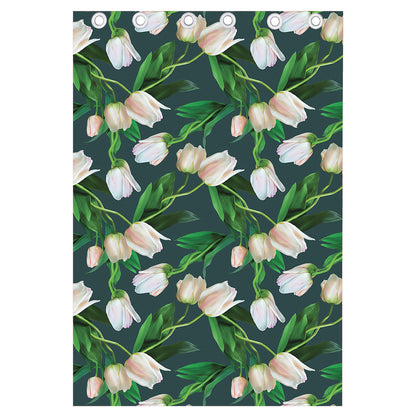 White Tulip Pattern Print Curtain