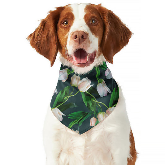 White Tulip Pattern Print Dog Bandana