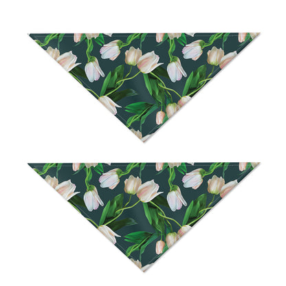 White Tulip Pattern Print Dog Bandana