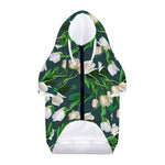 White Tulip Pattern Print Dog Zip Up Hoodie