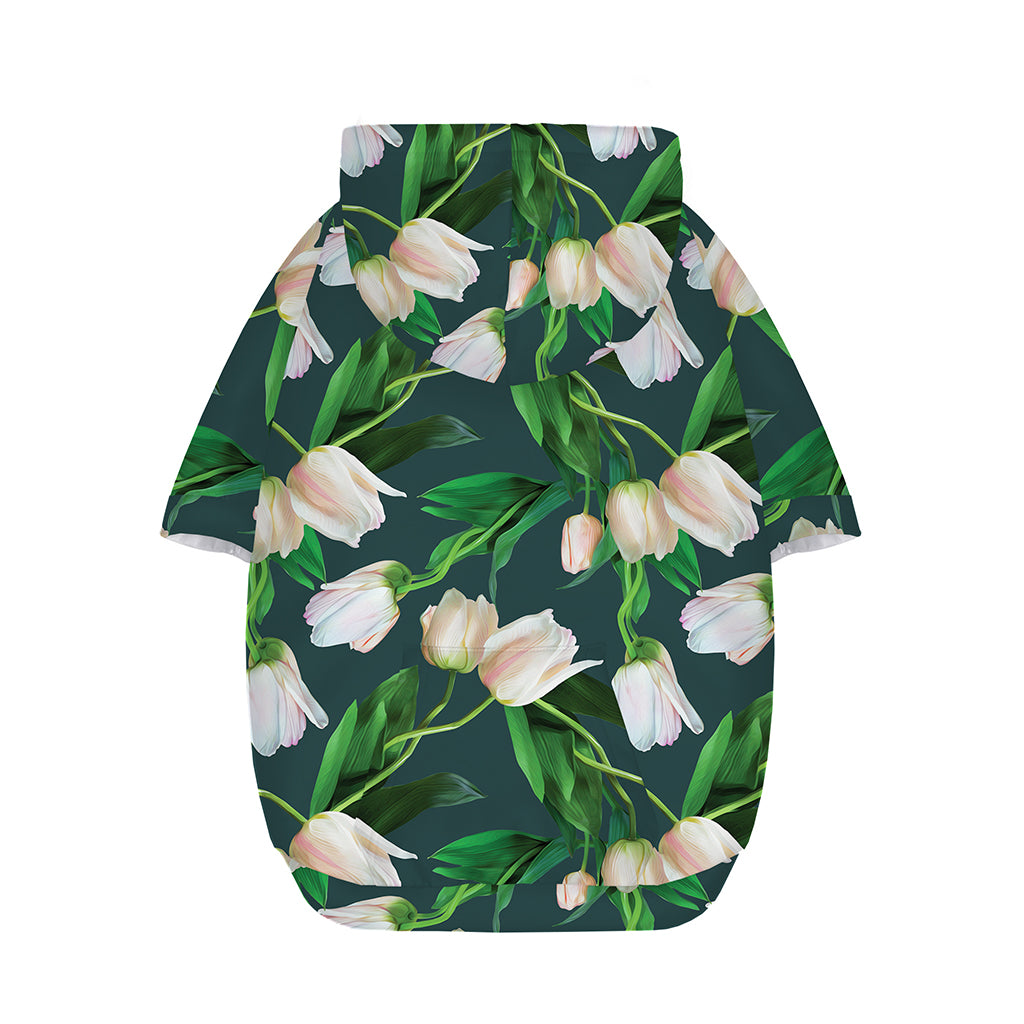 White Tulip Pattern Print Dog Zip Up Hoodie