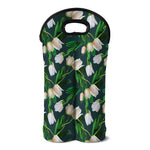White Tulip Pattern Print Double Neoprene Wine Tote