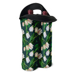 White Tulip Pattern Print Double Neoprene Wine Tote